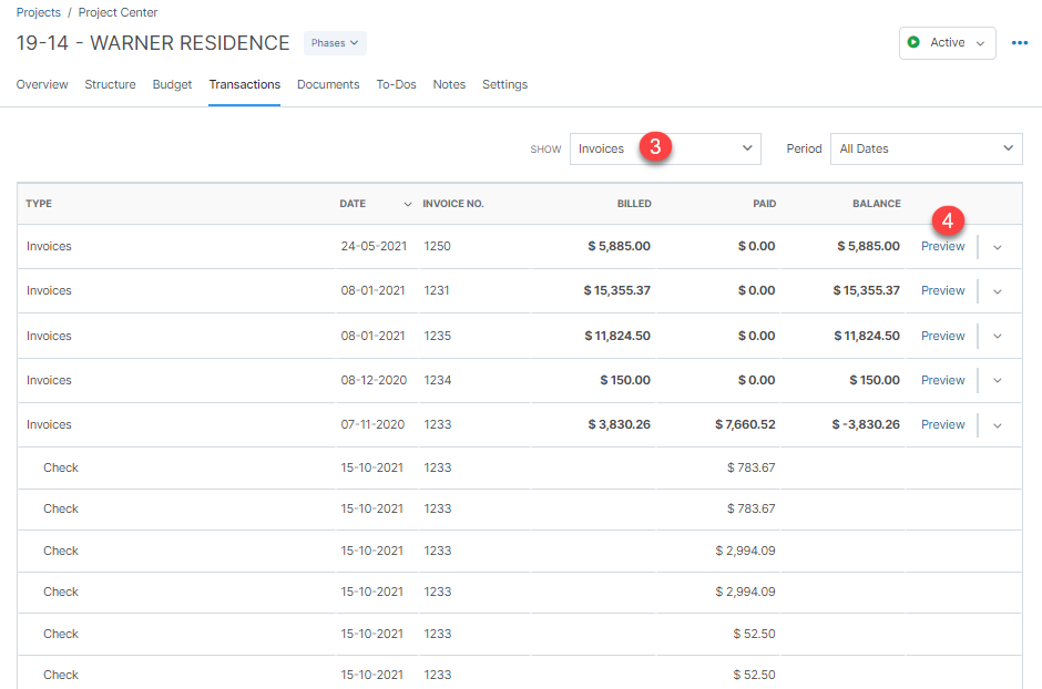Project Center: Transactions – CORE Help Center